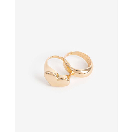 Set Anillos Corazón Bañado En Oro Dorado