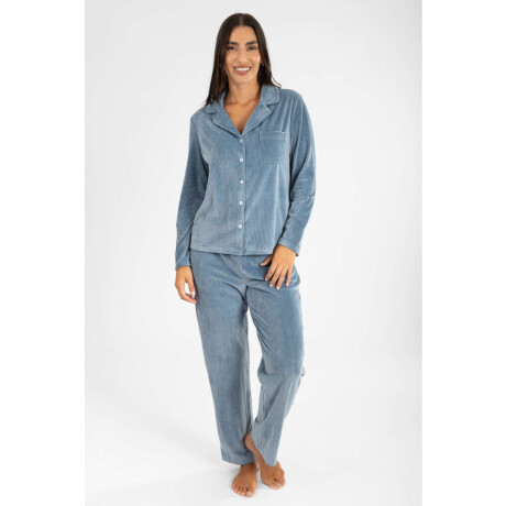 Pijama americano ribb velour Azul acero