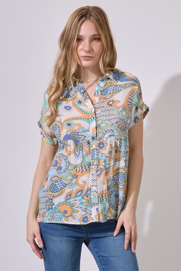 Camisa Gasa Print MULTI/ANARANJADO