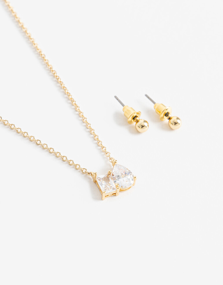 Bijouterie Set Cubic zirconia Set De Aros Pasantes Y Collar Cubic - Dorado