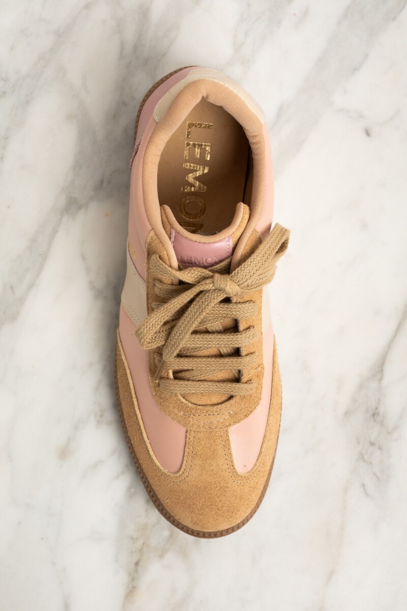 Zapatilla Cuero Combinada Rosa