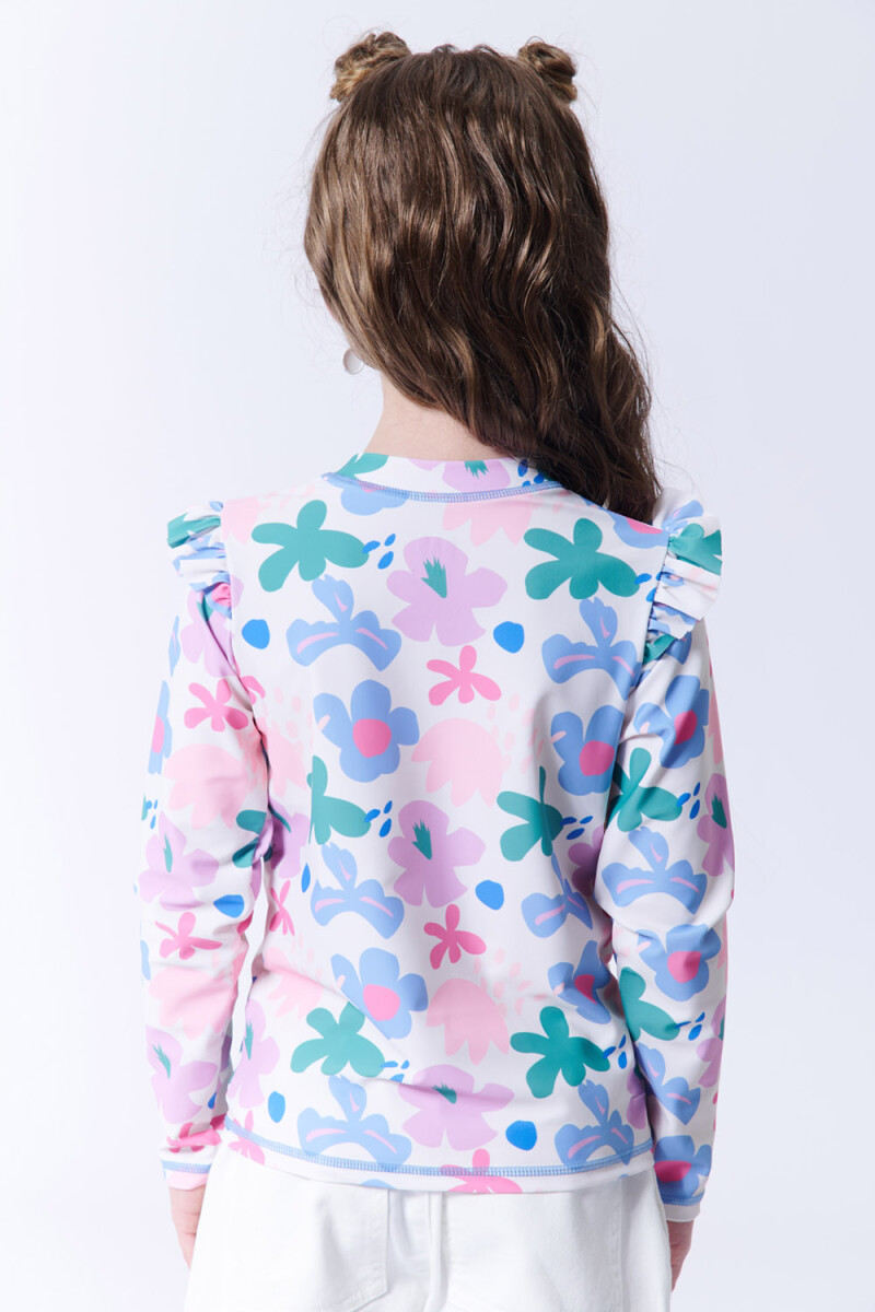 Remera manga larga uv estampa flores Flores Blanca