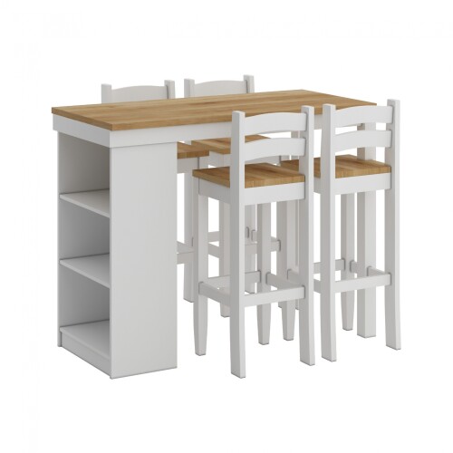 Desayunador 4 Bancos Cocina Comedor Madera Blanco Desayunador 4 Bancos Cocina Comedor Madera Blanco