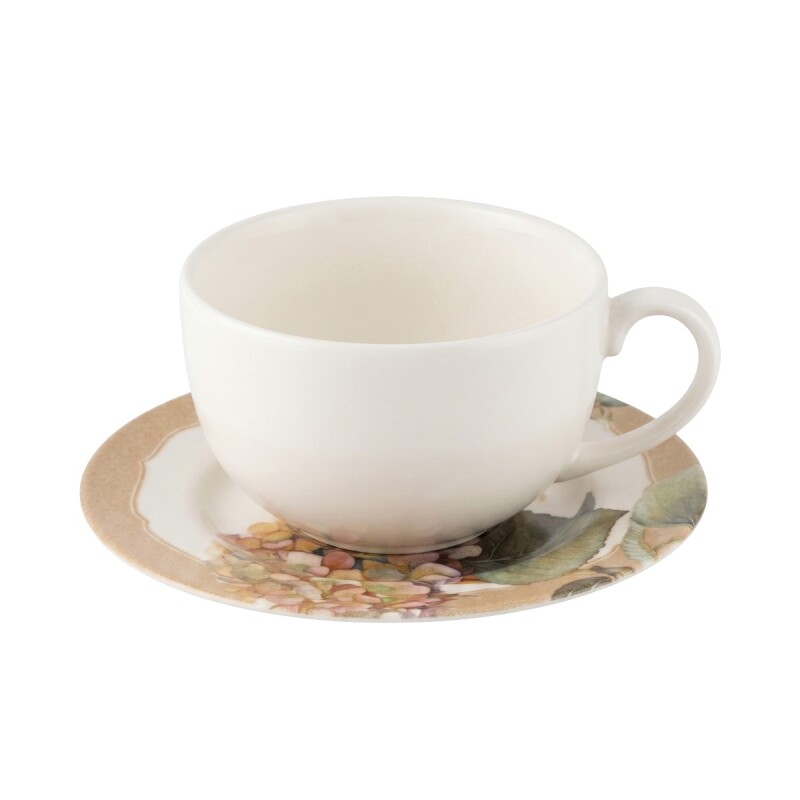TAZA BCA C/PLATITO DIS FLORES HORTENCIA P/TE 250ML Unica