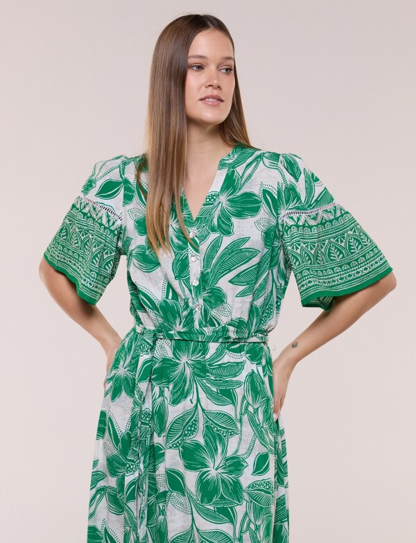 Vestido Maxi Estilo Boho Floral VERDE/MULTI