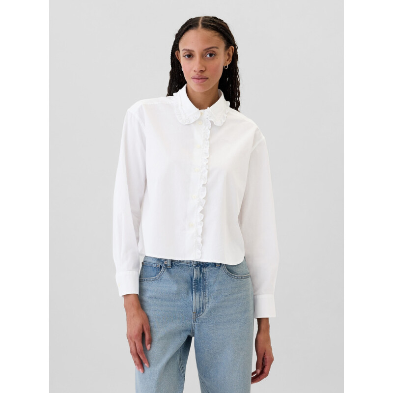 V-LS CROPPED POPLIN SHIRT RUFFLE OPTIC WHITE