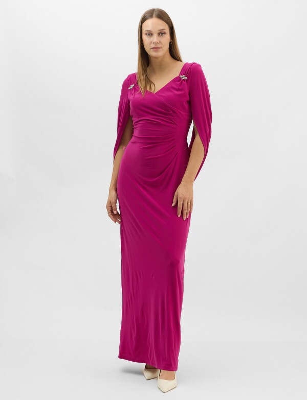 Vestido Largo Drapeado Efecto Capa FUCSIA