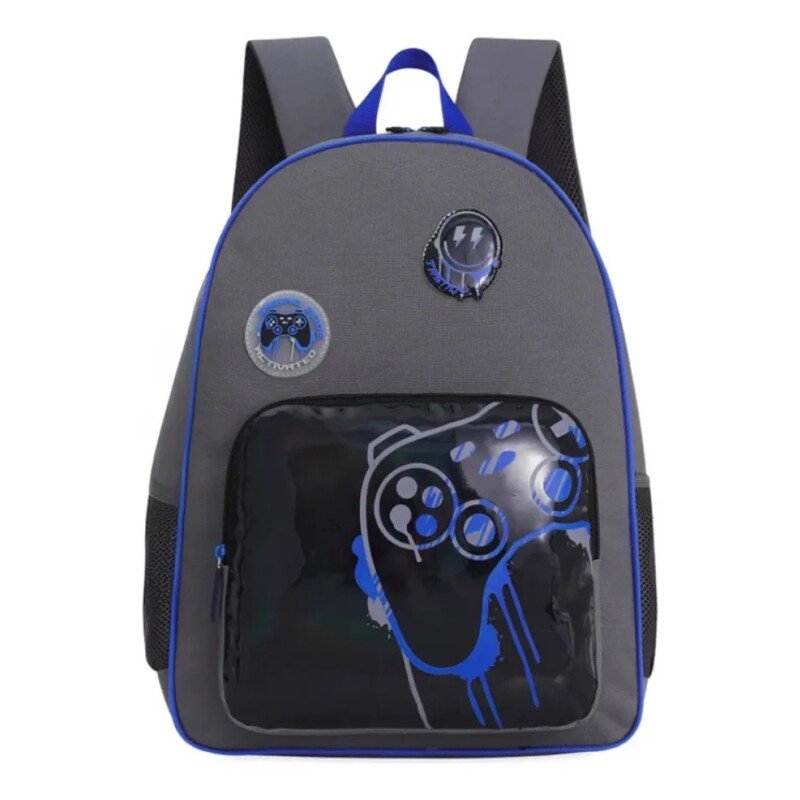 Mochila Escolar Trendy Con Porta Botellas Y Llavero Para Uso Infantil Diario Gris