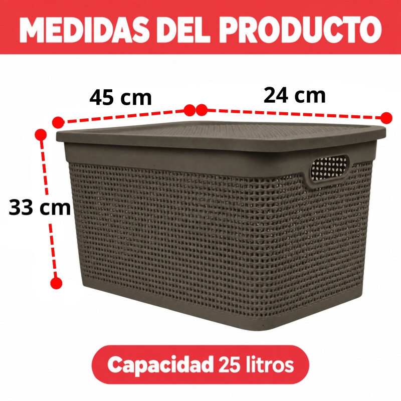 Set x2 Caja simil ratán 25 lts CHOCOLATE