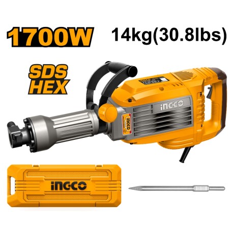 Martillo Demoledor 50J 1700W 14KG Sds Hex C Valija Punta y C Fierro 001