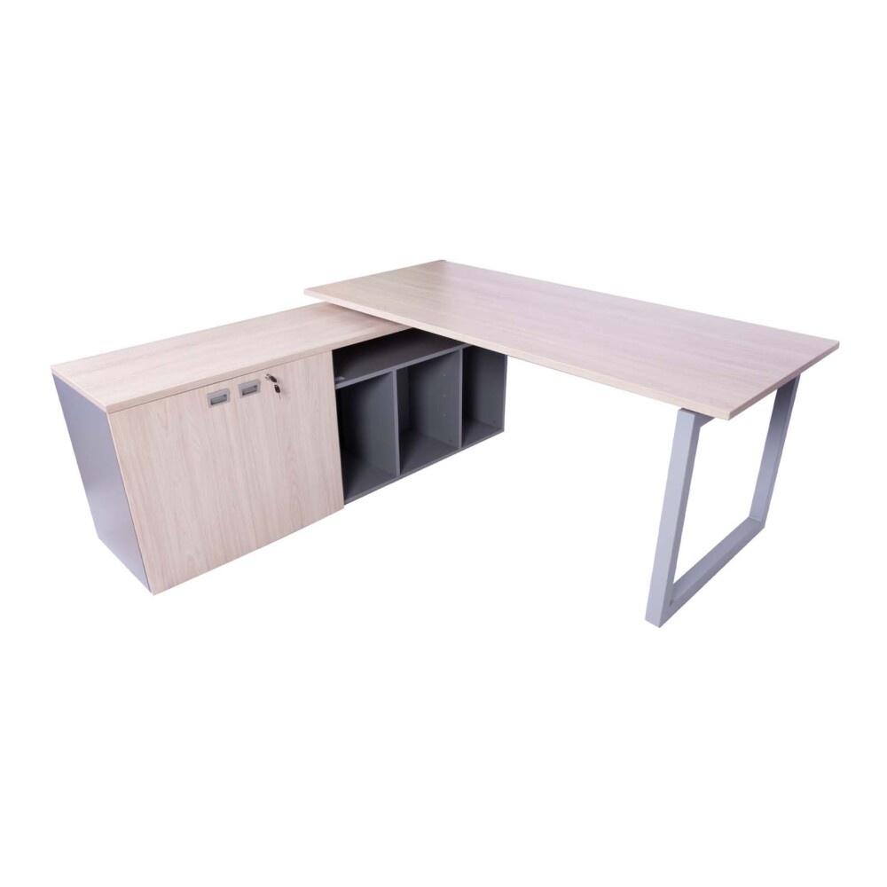 ESCRITORIO ESQUINERO GERENCIAL MADERA-Y-METAL GRIS WORK