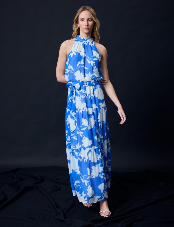 Vestido Maxi Printed AZUL/BLANCO