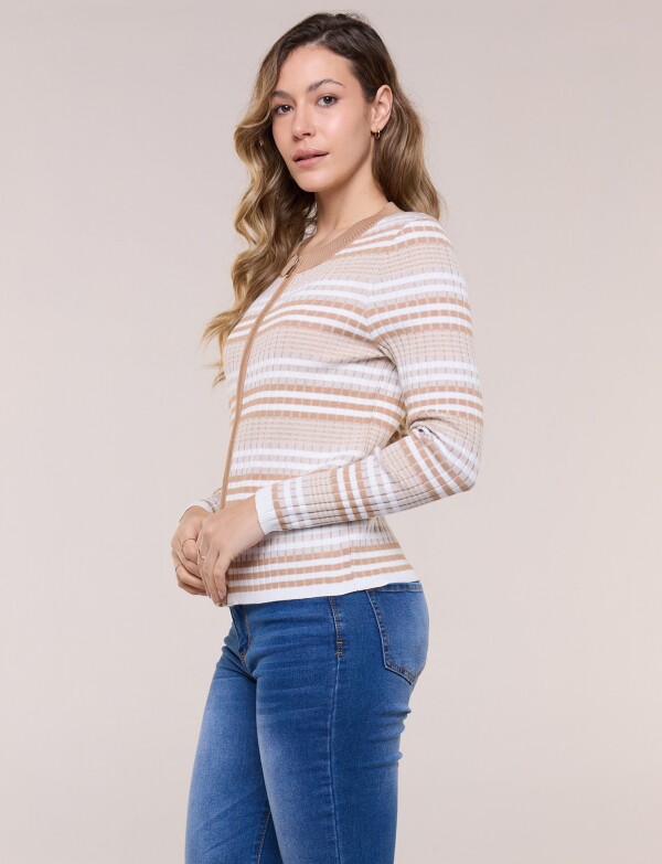 Cardigan Zip Lineas BEIGE/MULTI