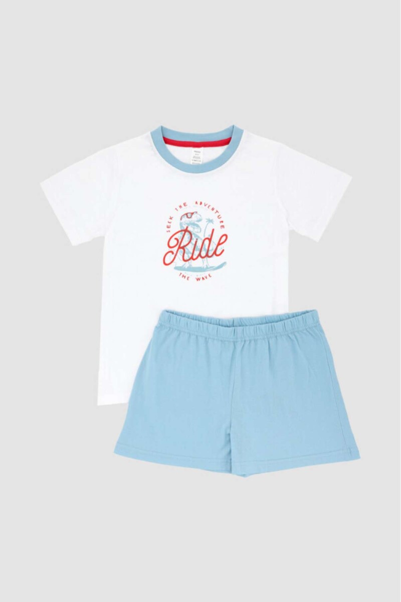 Pijama infantil dino ride - Celeste 