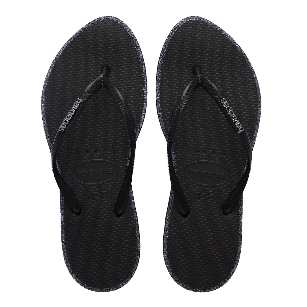 Sandalias Havaianas Slim Point Glitter Mujer Negro/Negro