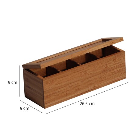 Caja Organizadora de Té con 4 Divisiones y Tapa en Bamboo Marrón