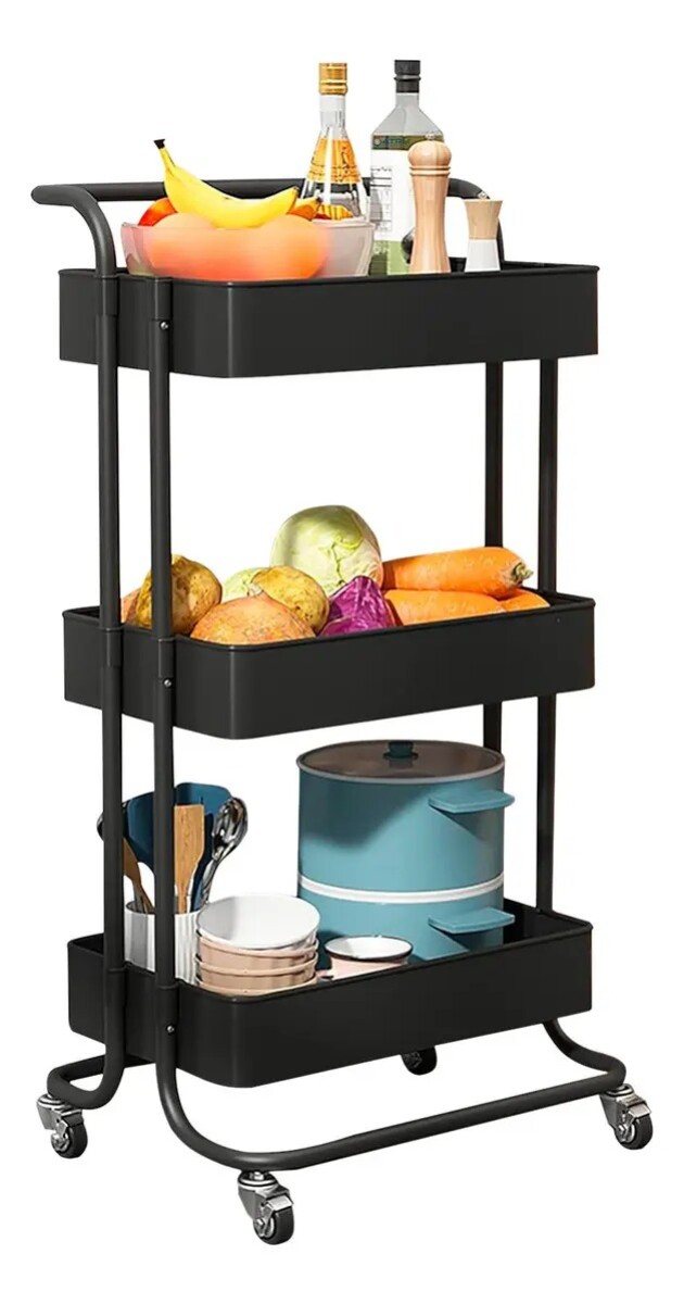 Carrito Carro Organizador Multiuso Con Ruedas Reforzado - Color Negro 