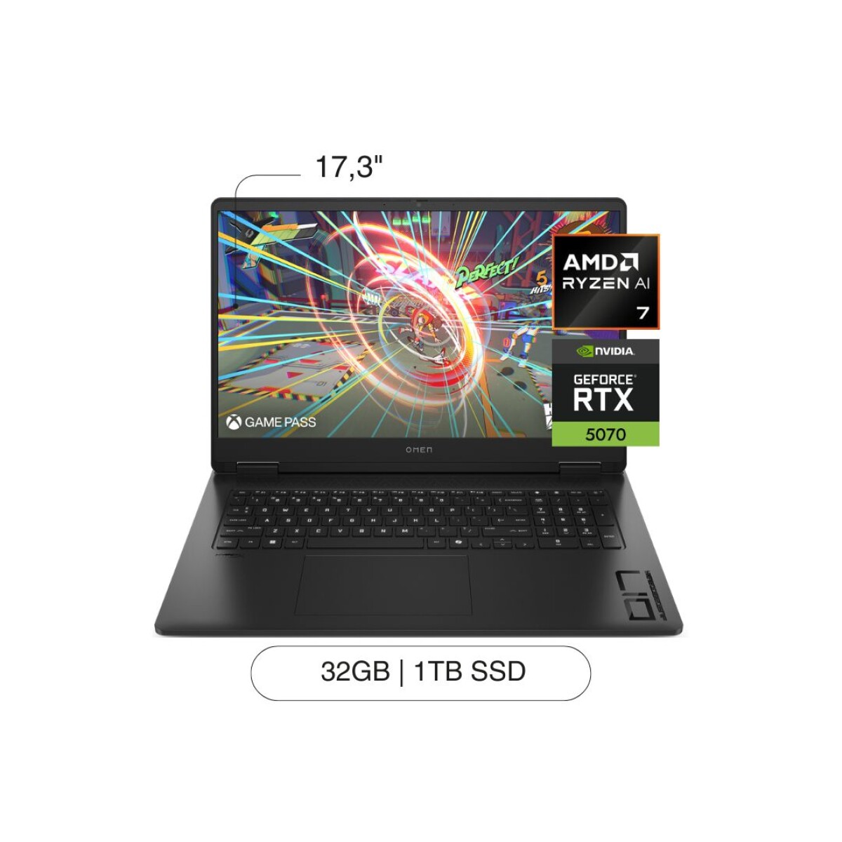 Notebook HP Omen 17-DB1097NR 17.3' FHD 1TB / 32GB RAM Ryzen AI 7 350 RTX5070 8GB 