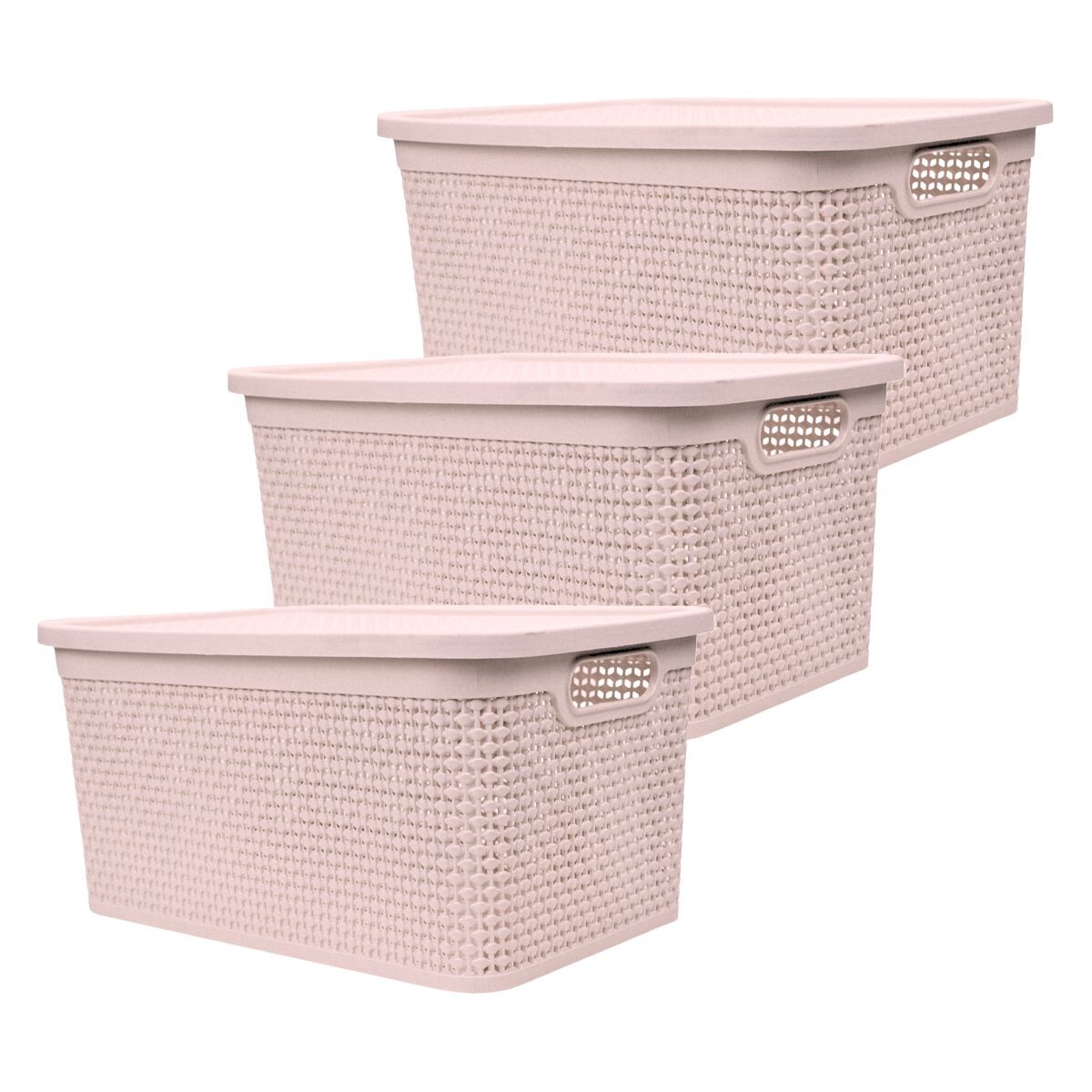 Set x3 Caja simil ratán 15 lts - ROSADO 