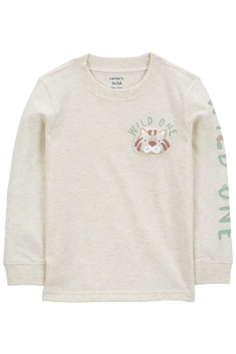 Remera de algodón, manga larga, estampada Sin color