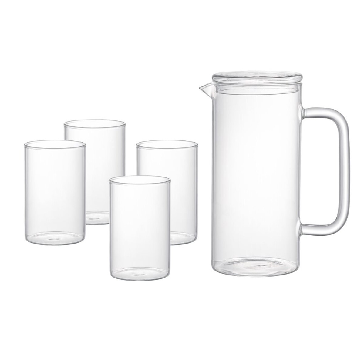 SET JARRA VIDRIO BOROSILICATO 1100ML C/4 VASOS 320ML 