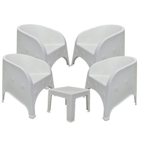 Set x4 sillones simíl ratán + Mesa cuadrada BLANCO