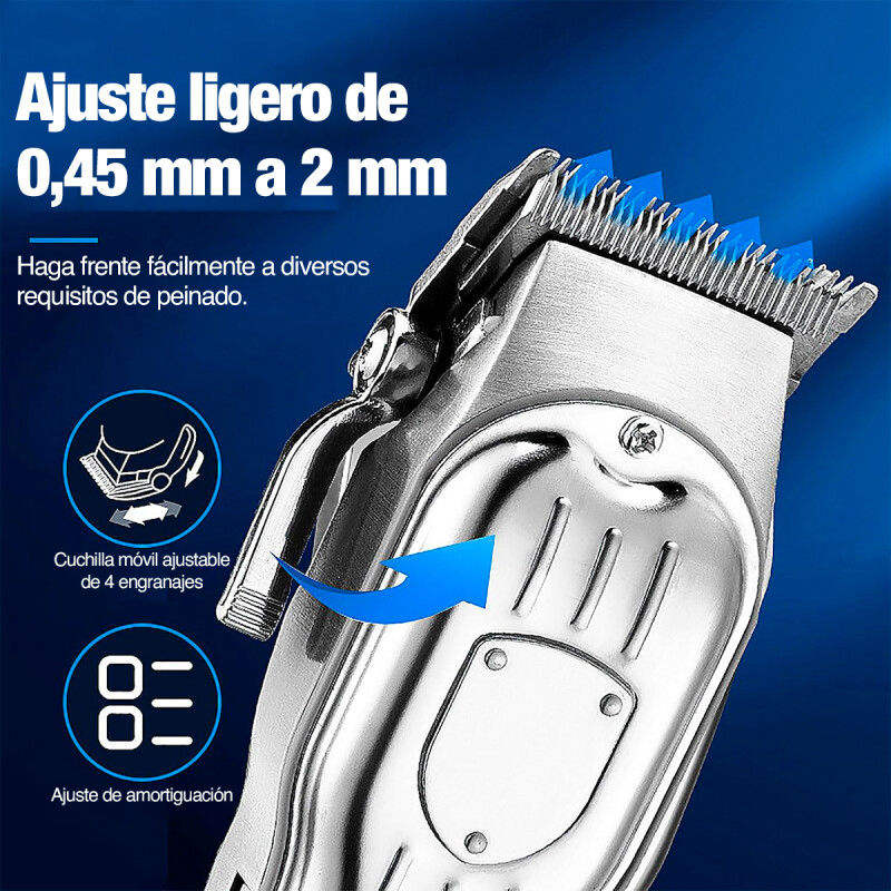 Cortadora de Pelo Profesional Recargable con Accesorios Plateada