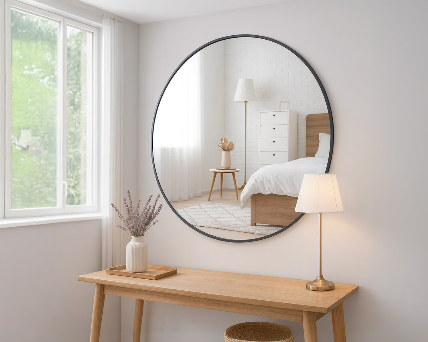 Espejo Circular Grande 80cm Marco Hierro Negro De Pared 