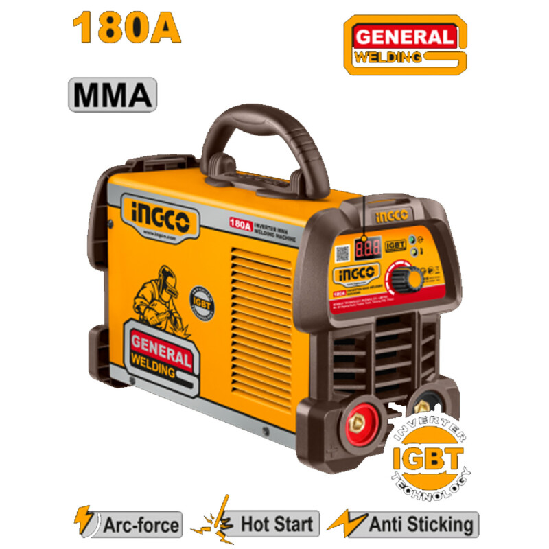 SOLDADORA INVERTER MMA 180A LED DISPLAY IGBT CON ACCESORIOS INGCO ING-MMA18059 SOLDADORA INVERTER MMA 180A LED DISPLAY IGBT CON ACCESORIOS INGCO ING-MMA18059