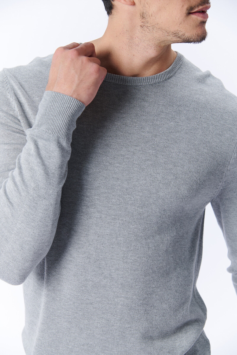 Buzo punto cuello a la base Gris Melange
