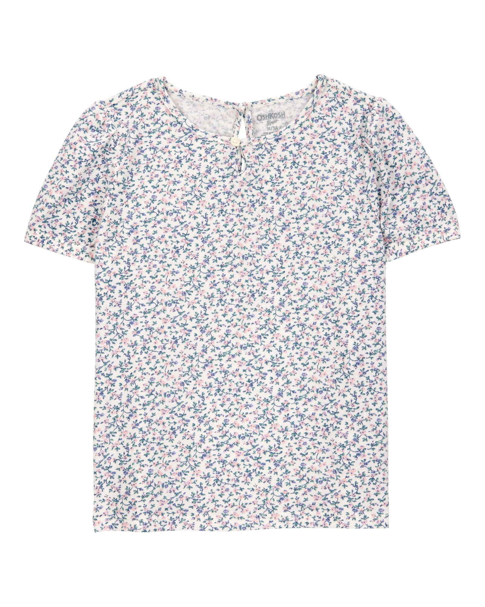 Blusa de algodón, manga corta, diseño floral Blusa de algodón, manga corta, diseño floral