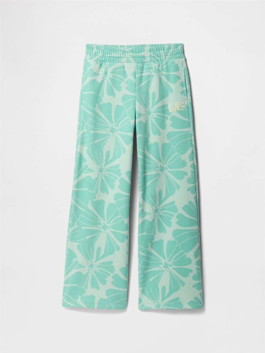 Pantalón Deportivo Wide Leg Logo Gap Niña - Aqua Floral 