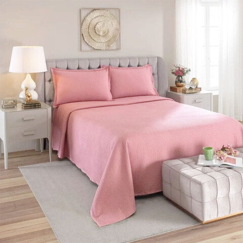 Juego Colcha y Funda Piquet Dohler Queen 100% Algodón ROSA