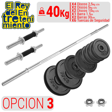 Set 2 Mancuernas + Barra 1.5m + 40k Hierro Compacto Cmb000600