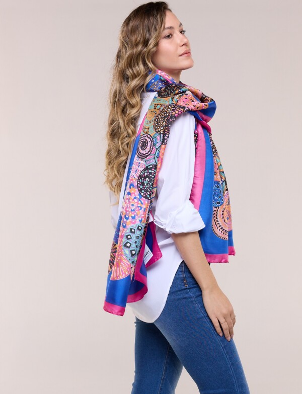 Pashmina De Satén Estampada AZUL/MULTI