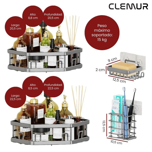 Estante Organizador Adhesivo Set X5 Esquinero De Ducha Baño Plateado BAN010 Estante Organizador Adhesivo Set X5 Esquinero De Ducha Baño Plateado BAN010