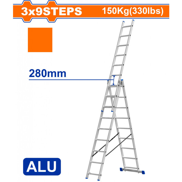 ESCALERA EXTENSIBLE 3 SECCIONES X 9 ESCALONES ALUMINIO WADFOW WLD6H39 ESCALERA EXTENSIBLE 3 SECCIONES X 9 ESCALONES ALUMINIO WADFOW WLD6H39