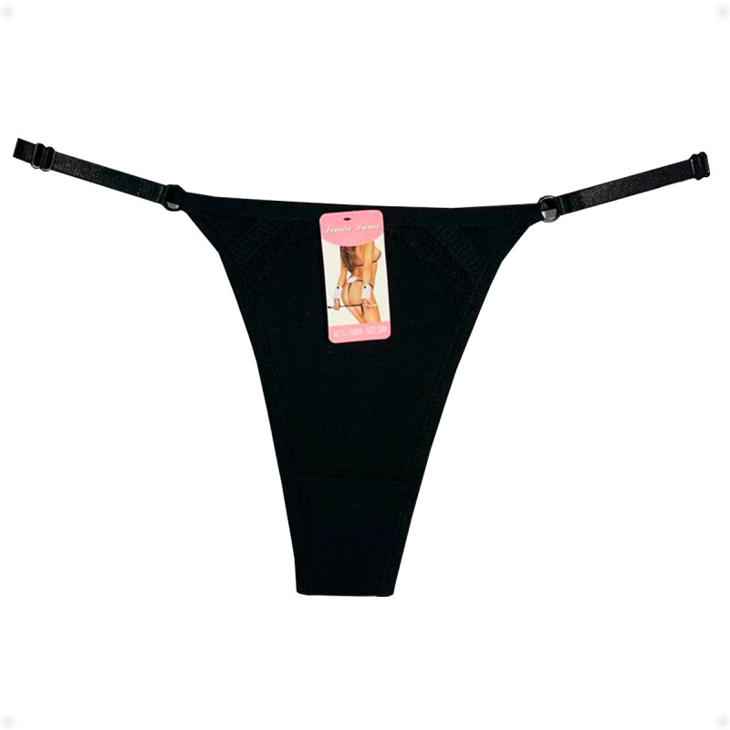 Tanga Colaless Ajustable De Algodón Negro