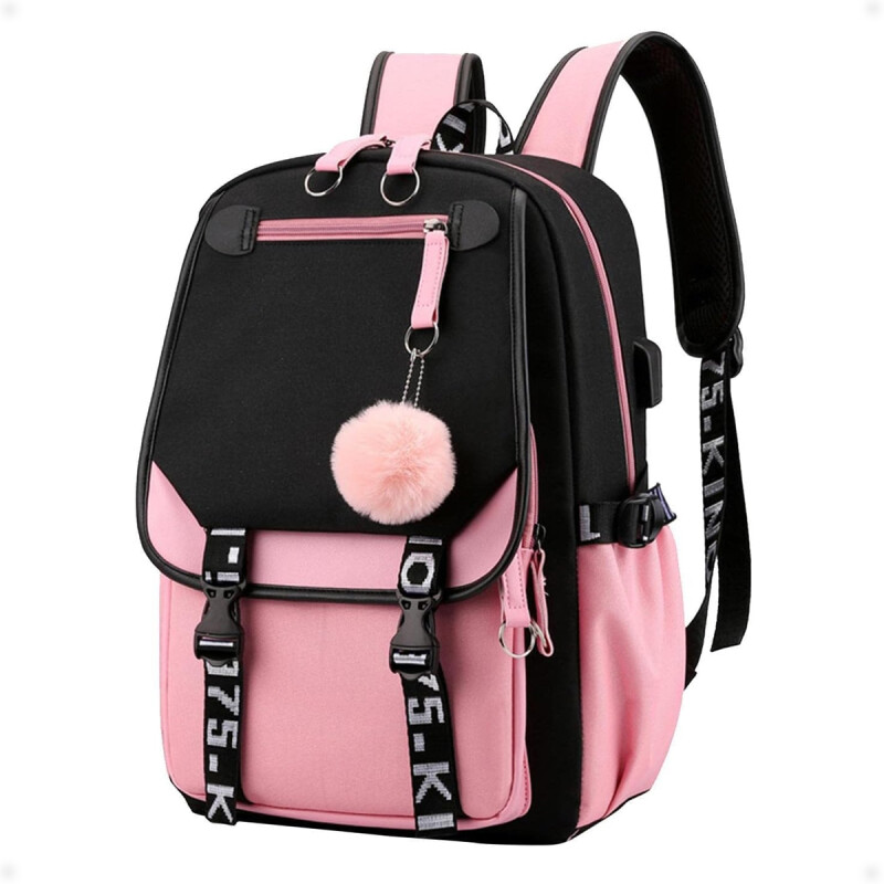 Mochila Estilo Coreano Kawaii Impermeable Notebook y USB Rosa