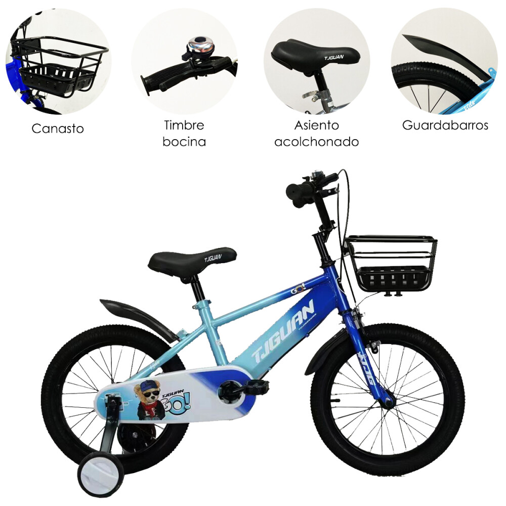 Bicicleta Infantil Rodado 16 Para Niños Con Rueditas Auxiliares Azul