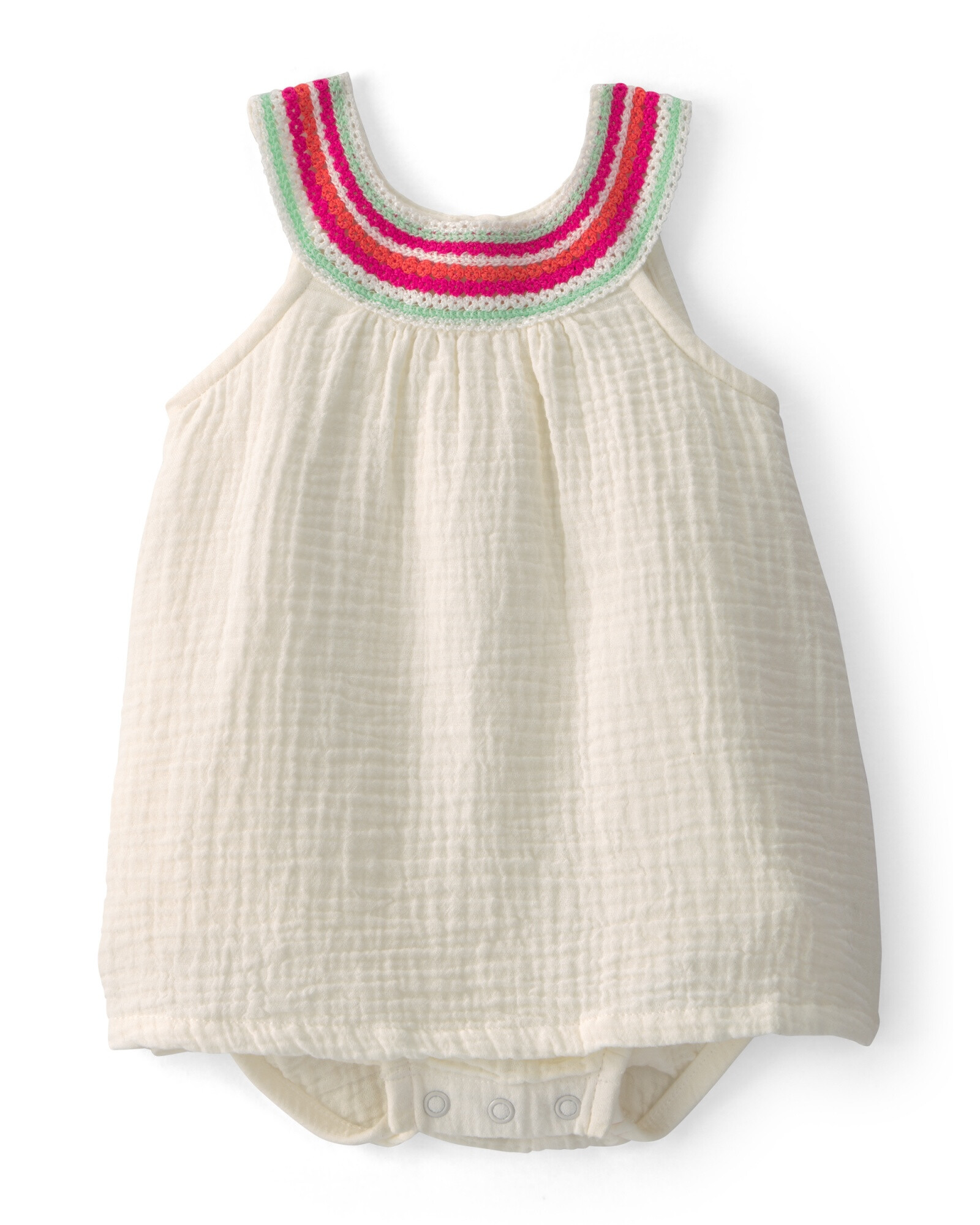 Vestido de algodón, marfil, con cuello multicolor tejido Sin color