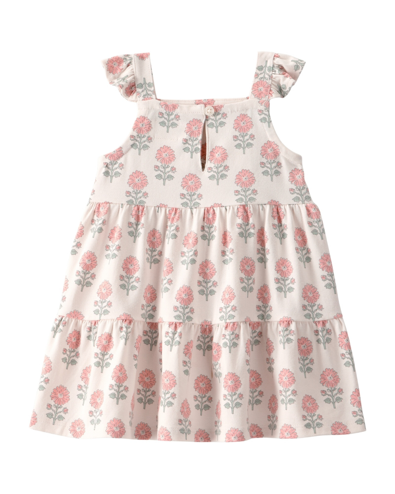 Vestido de algodón orgánico, escalonado, diseño floral Sin color