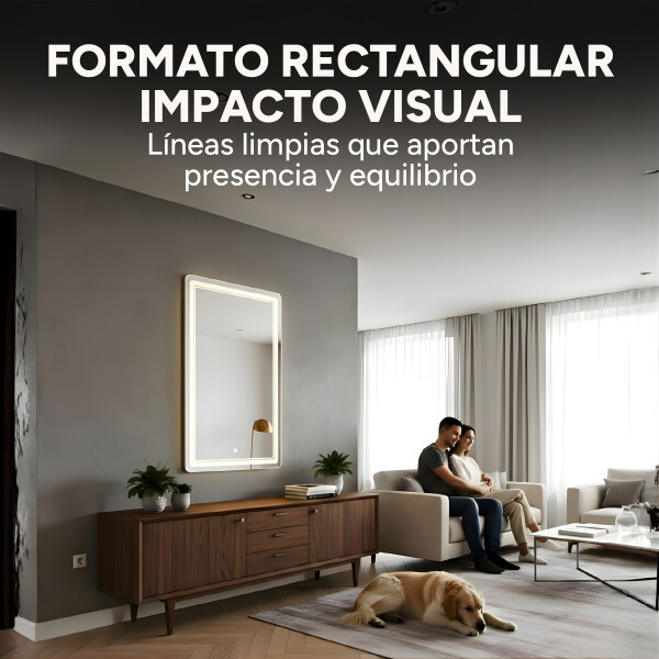 Espejo Rectangular Baño Táctil 3 Modos Retroiluminado 80X60 Rectangular
