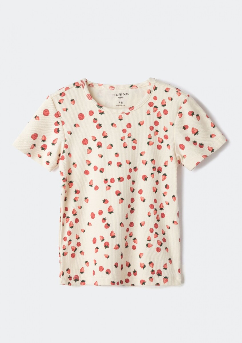BLUSA CON ESTAMPADO EN TELA ACANALADA - BLANCO 