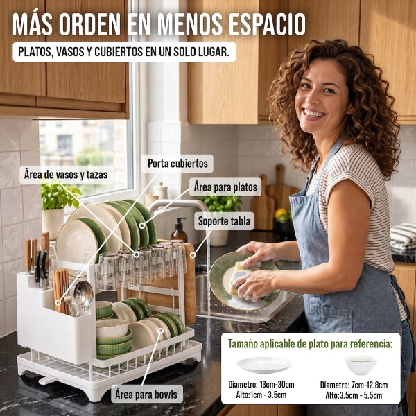 Escurridor Seca Platos Vajilla 2 Niveles Con Bandeja Drenaje Agua Cocina Imback Color Blanco Escurridor Seca Platos Vajilla 2 Niveles Con Bandeja Drenaje Agua Cocina Imback Color Blanco