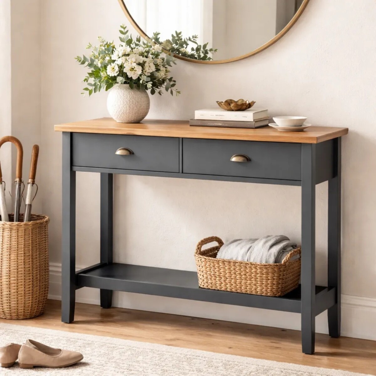 Mesa de Arrime Lumax Recibidor y Aparador 2 cajones gris oscuro 