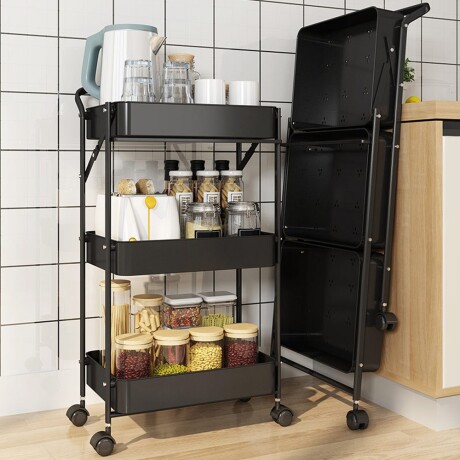 Carro Plegable Organizador Multiuso 3 Estantes Con Ruedas Negro