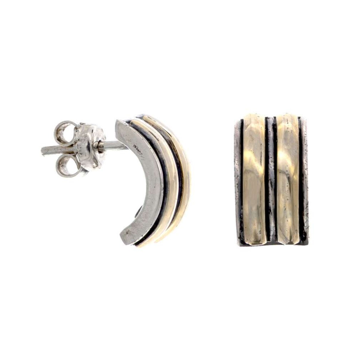 Par de caravanas de plata y double en oro 18 ktes. - 925 