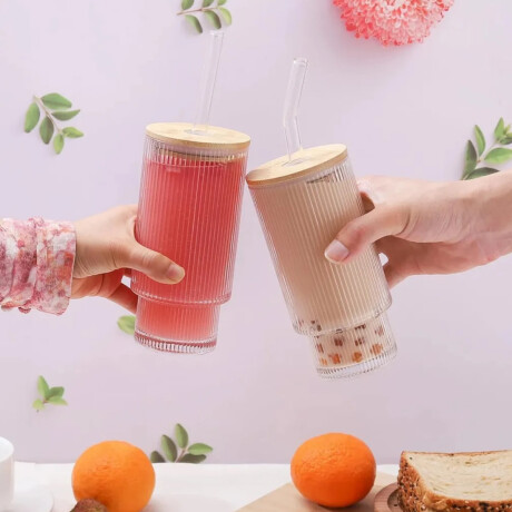 Set x2 de vasos de vidrio con tapa bambu Sc