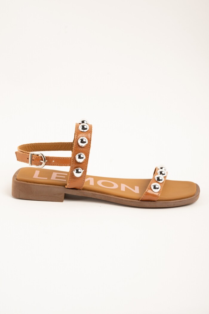 Sandalia Cuero Apliques Camel